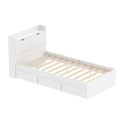 Twin Bed Frame Wood Platform Bed with Storage Drawers and Headboard