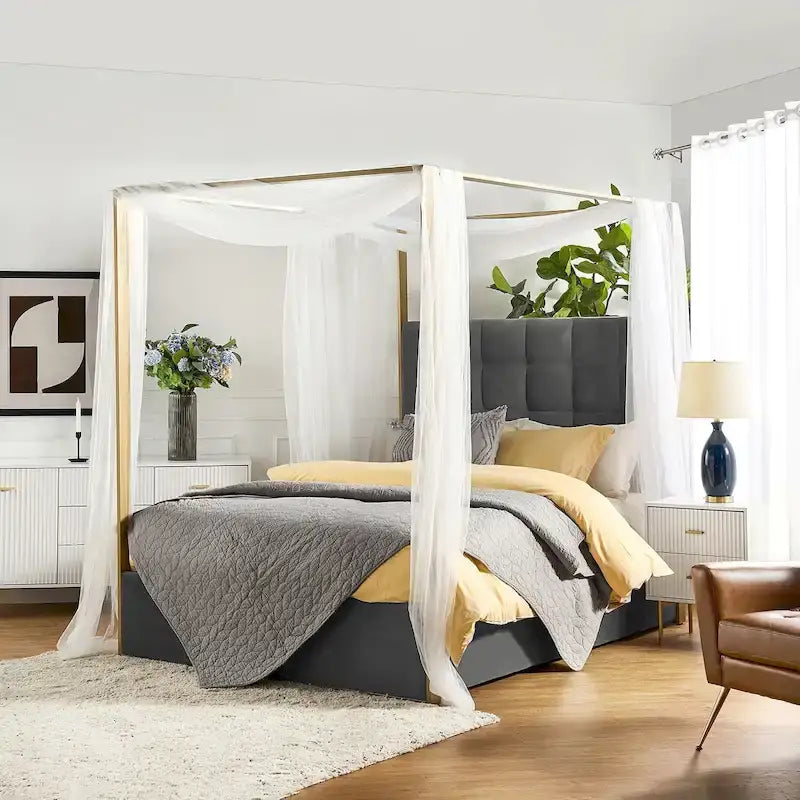 Milton Contemporary Upholstered Queen Size Canopy Bed by HULALA HOME
