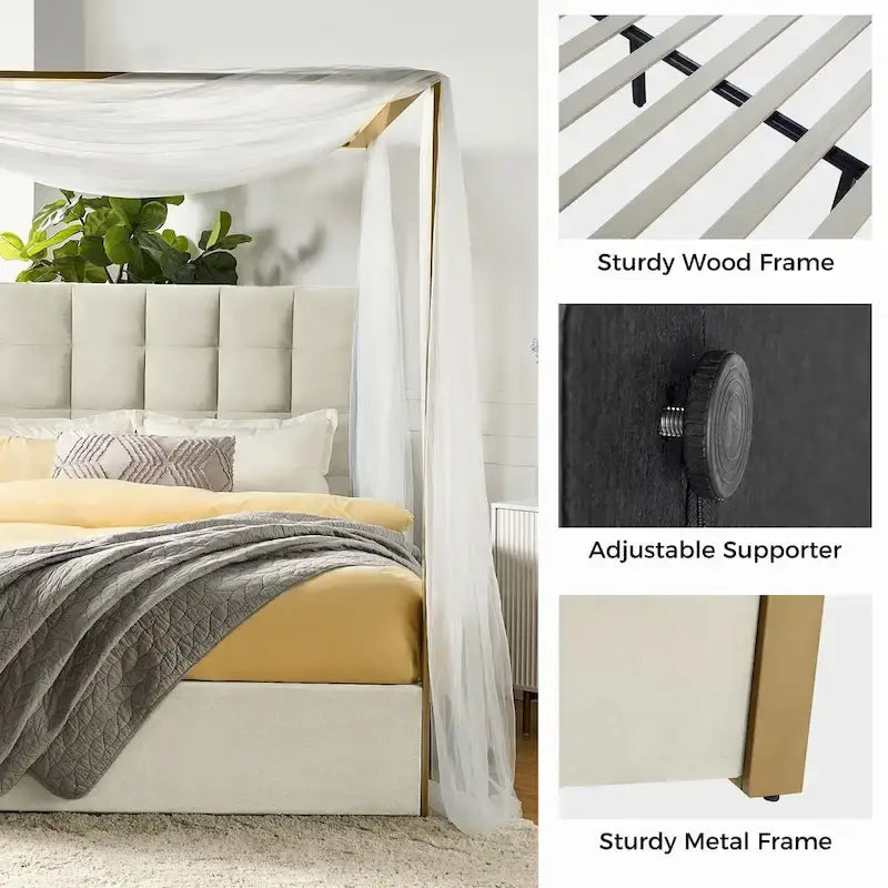 Milton Contemporary Upholstered Queen Size Canopy Bed by HULALA HOME