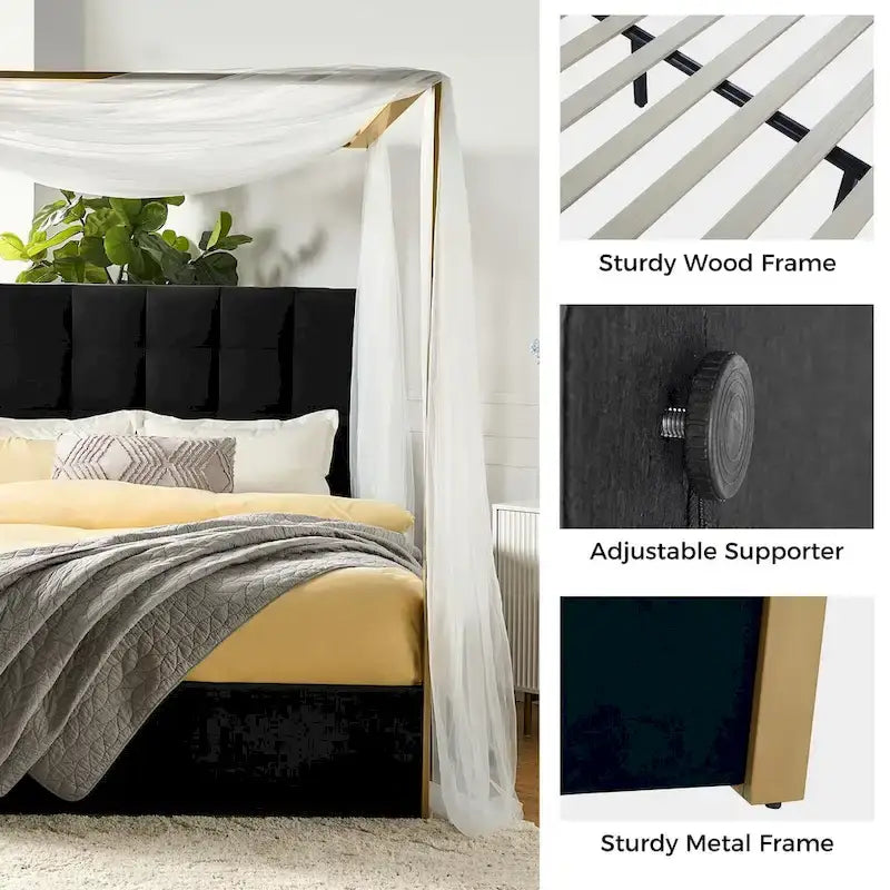 Milton Contemporary Upholstered Queen Size Canopy Bed by HULALA HOME
