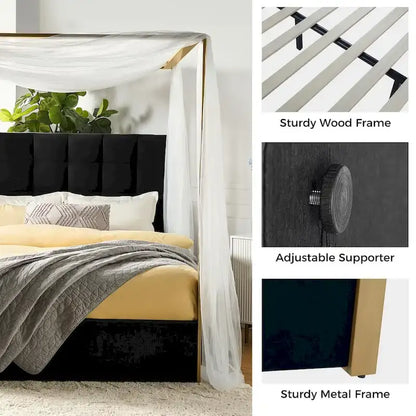 Milton Contemporary Upholstered Queen Size Canopy Bed by HULALA HOME