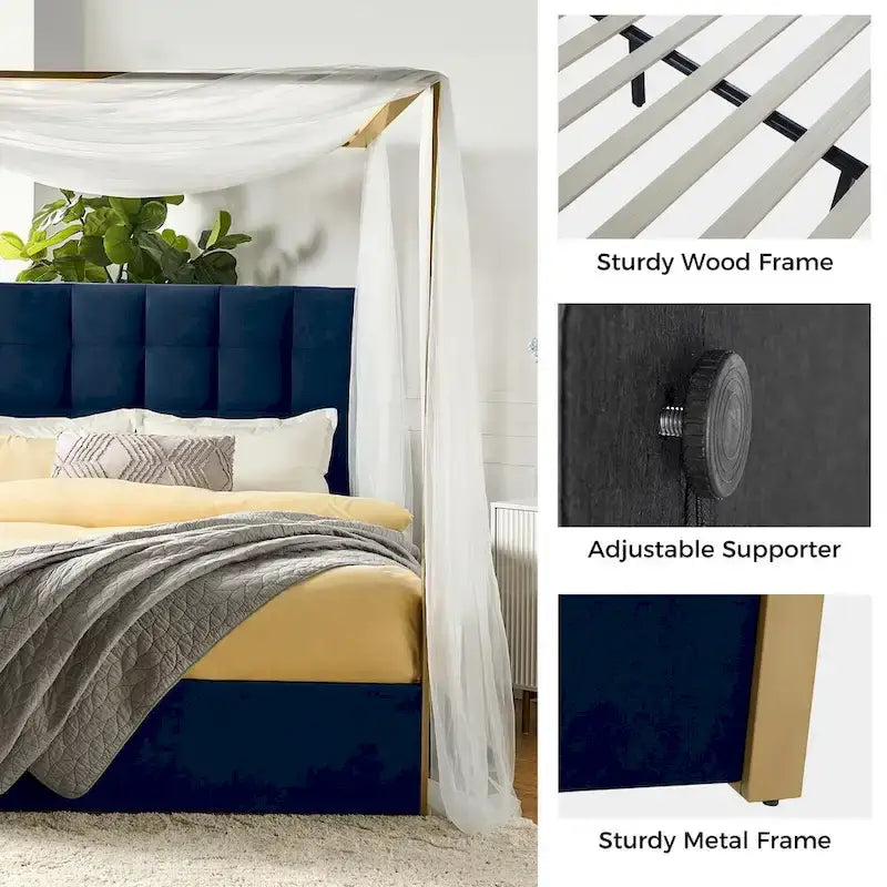 Milton Contemporary Upholstered Queen Size Canopy Bed by HULALA HOME