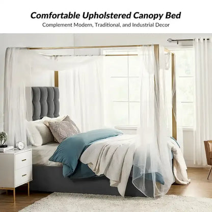 Milton Contemporary Upholstered Queen Size Canopy Bed by HULALA HOME