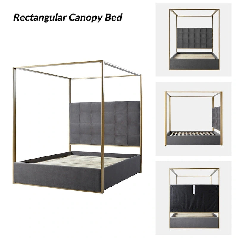 Milton Contemporary Upholstered Queen Size Canopy Bed by HULALA HOME