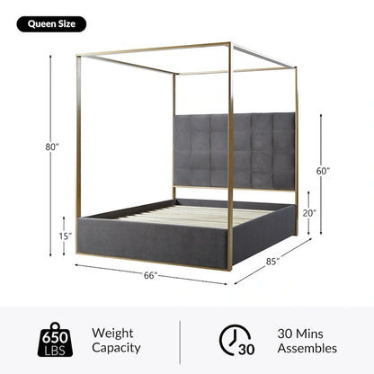 Milton Contemporary Upholstered Queen Size Canopy Bed by HULALA HOME