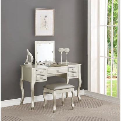Flip Up Mirror Vanity Set with Stool