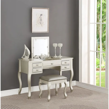 Flip Up Mirror Vanity Set with Stool