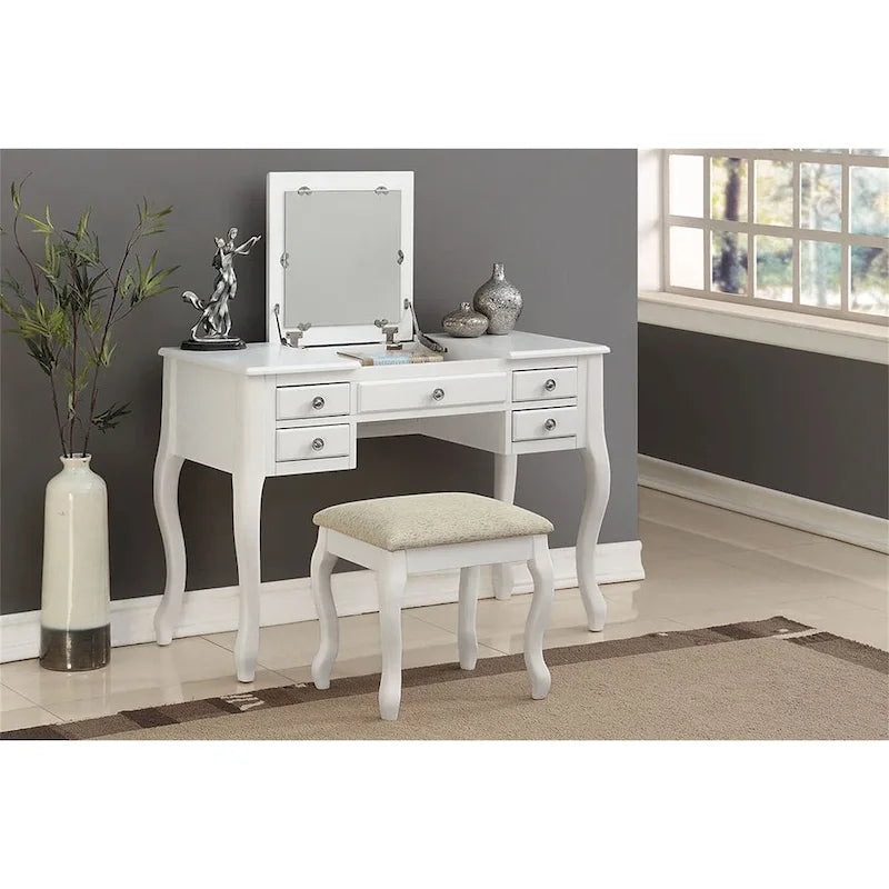 Flip Up Mirror Vanity Set with Stool