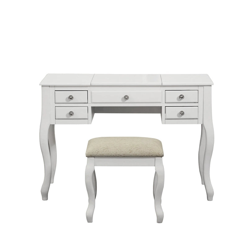Flip Up Mirror Vanity Set with Stool