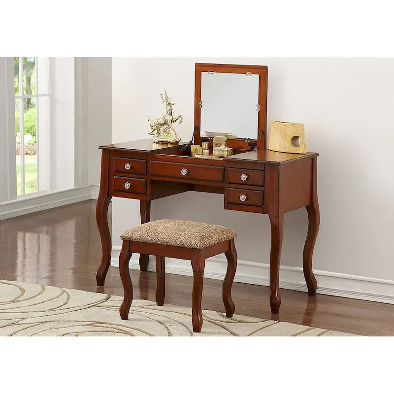 Flip Up Mirror Vanity Set with Stool