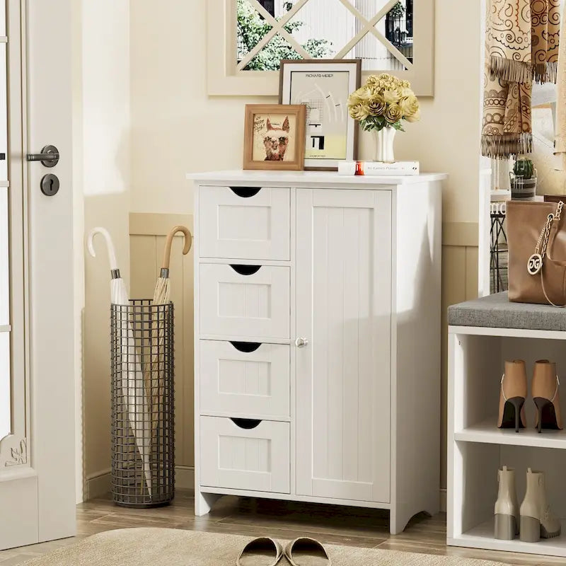 Homall Wooden Bathroom Cabinet, Freestanding Storage Cabinet with 4 Drawers and 1 Cupboard