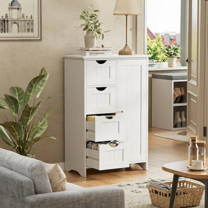 Homall Wooden Bathroom Cabinet, Freestanding Storage Cabinet with 4 Drawers and 1 Cupboard
