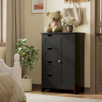 Homall Wooden Bathroom Cabinet, Freestanding Storage Cabinet with 4 Drawers and 1 Cupboard