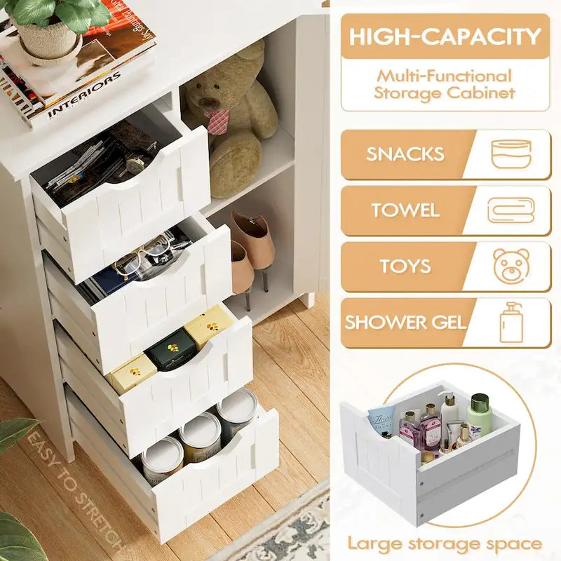 Homall Wooden Bathroom Cabinet, Freestanding Storage Cabinet with 4 Drawers and 1 Cupboard