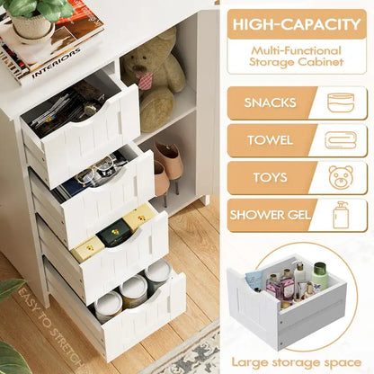 Homall Wooden Bathroom Cabinet, Freestanding Storage Cabinet with 4 Drawers and 1 Cupboard