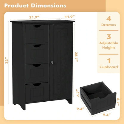 Homall Wooden Bathroom Cabinet, Freestanding Storage Cabinet with 4 Drawers and 1 Cupboard