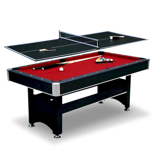 Hathaway Spartan 6-ft Billiards Pool Game Room Table with Table Tennis Top - Black with Red Felt