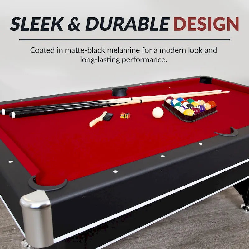 Hathaway Spartan 6-ft Billiards Pool Game Room Table with Table Tennis Top - Black with Red Felt