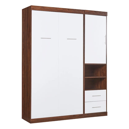 Twin Size Murphy Bed Wall Bed with Cabinet,White
