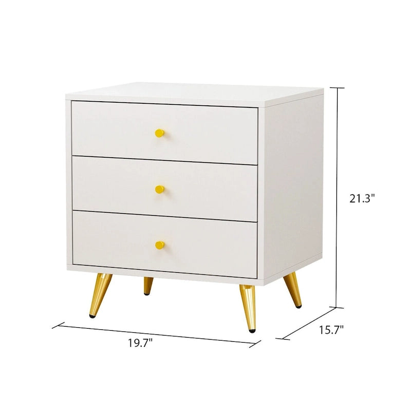 White Nightstands Bedside Table End Table Gold Metal Legs1 Pcs