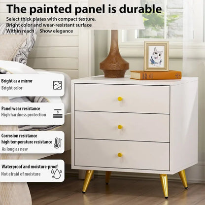 White Nightstands Bedside Table End Table Gold Metal Legs1 Pcs