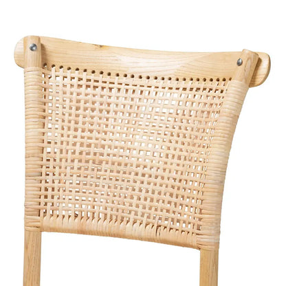 Fields Mid-Century Woven Rattan and Natural Wood Dining Chair Set (2PC)