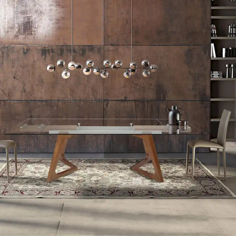 Davee Furniture transparent Glass Top with Wood Leg Extendable Dining Table - 63/94.5*35.43*29.53 inches