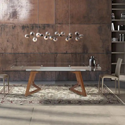 Davee Furniture transparent Glass Top with Wood Leg Extendable Dining Table - 63/94.5*35.43*29.53 inches