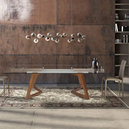 Davee Furniture transparent Glass Top with Wood Leg Extendable Dining Table - 63/94.5*35.43*29.53 inches