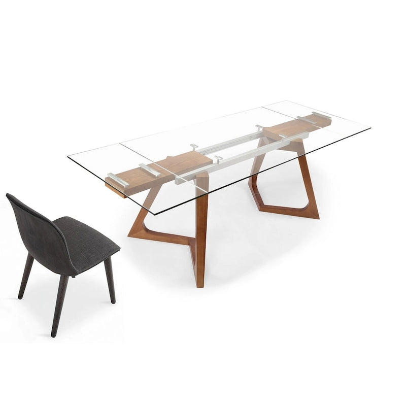 Davee Furniture transparent Glass Top with Wood Leg Extendable Dining Table - 63/94.5*35.43*29.53 inches