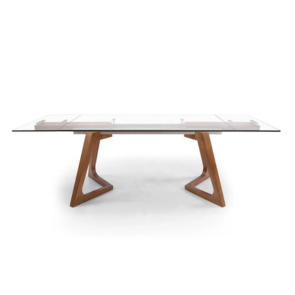Davee Furniture transparent Glass Top with Wood Leg Extendable Dining Table - 63/94.5*35.43*29.53 inches