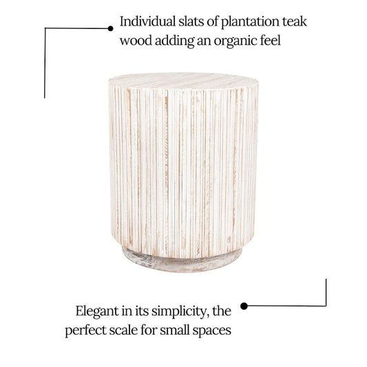 Distressed White Teak Wood Plank Drum Table by East at Main