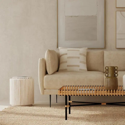 Distressed White Teak Wood Plank Drum Table by East at Main