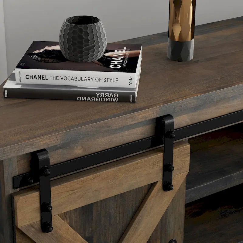 Bridgevine Home Farmhouse 56 inch Corner TV Stand for TVs up to 60 inches, No Assembly Required, Barnwood Finish