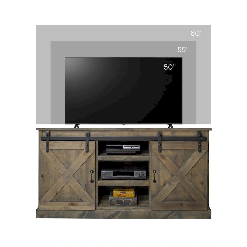 Bridgevine Home Farmhouse 56 inch Corner TV Stand for TVs up to 60 inches, No Assembly Required, Barnwood Finish