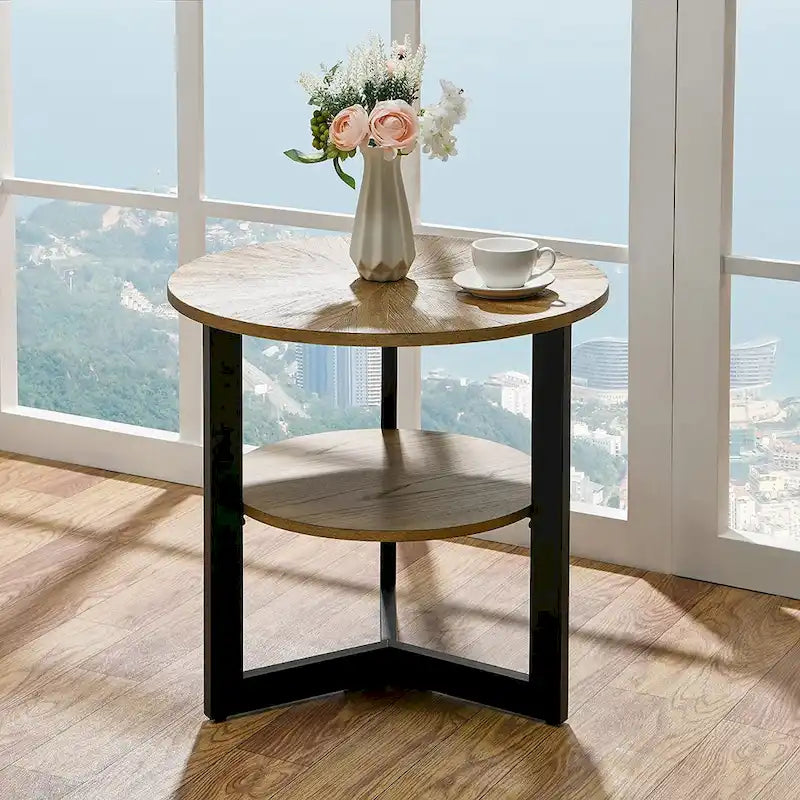 Round Large End Table with Storage Shelf - 25'2 x 24