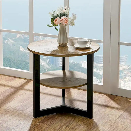 Round Large End Table with Storage Shelf - 25'2 x 24