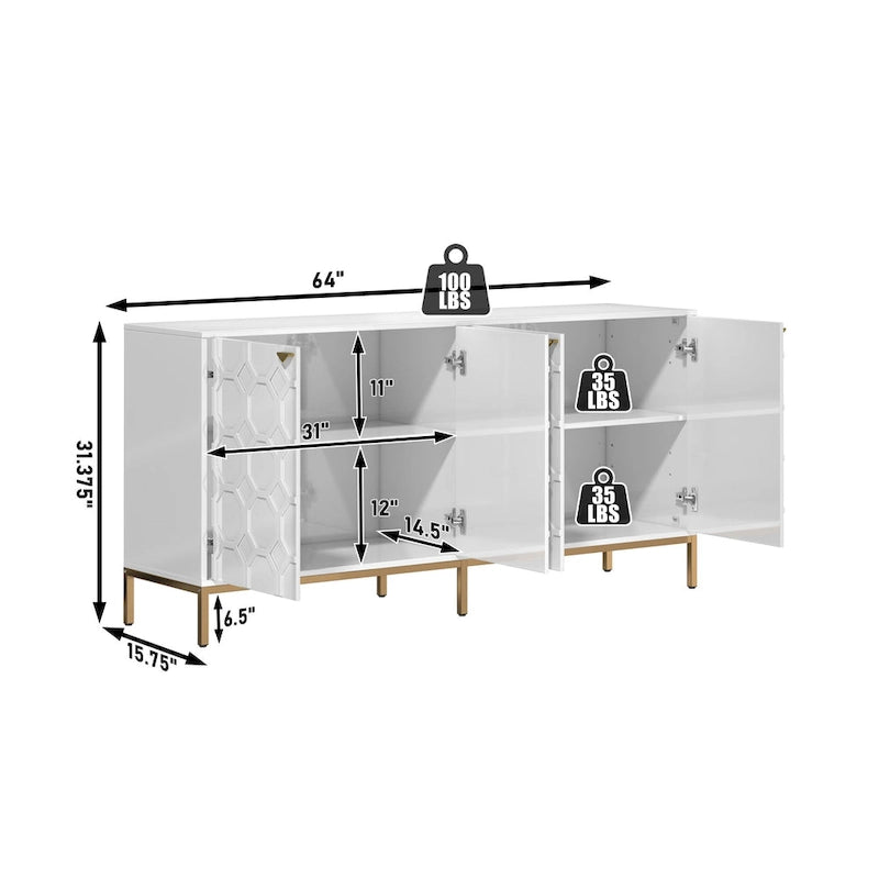 Clihome Storage High Gloss Entertainment Centers TV Stand, Sideboard