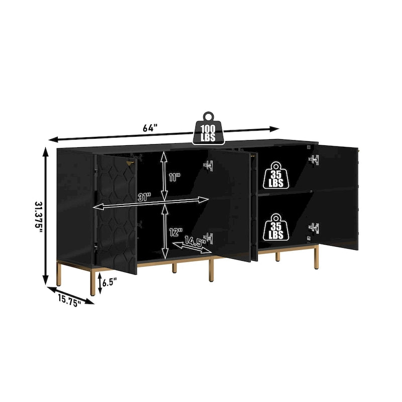 Clihome Storage High Gloss Entertainment Centers TV Stand, Sideboard