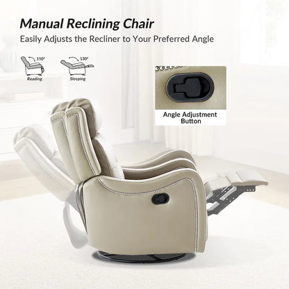 FrancoModern Genuine Leather Swivel Rocker Recliner with Nailhead Trims by HULALA HOME