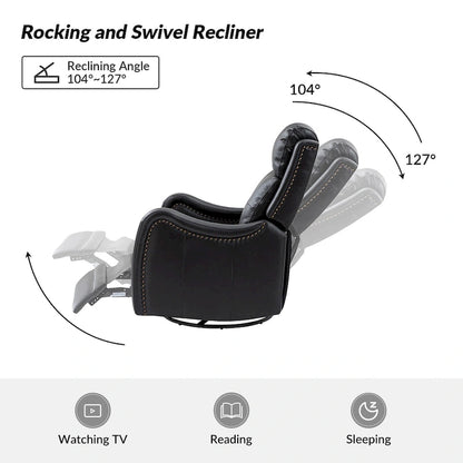 FrancoModern Genuine Leather Swivel Rocker Recliner with Nailhead Trims by HULALA HOME