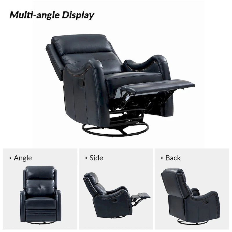 FrancoModern Genuine Leather Swivel Rocker Recliner with Nailhead Trims by HULALA HOME