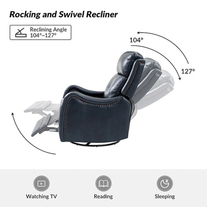 FrancoModern Genuine Leather Swivel Rocker Recliner with Nailhead Trims by HULALA HOME