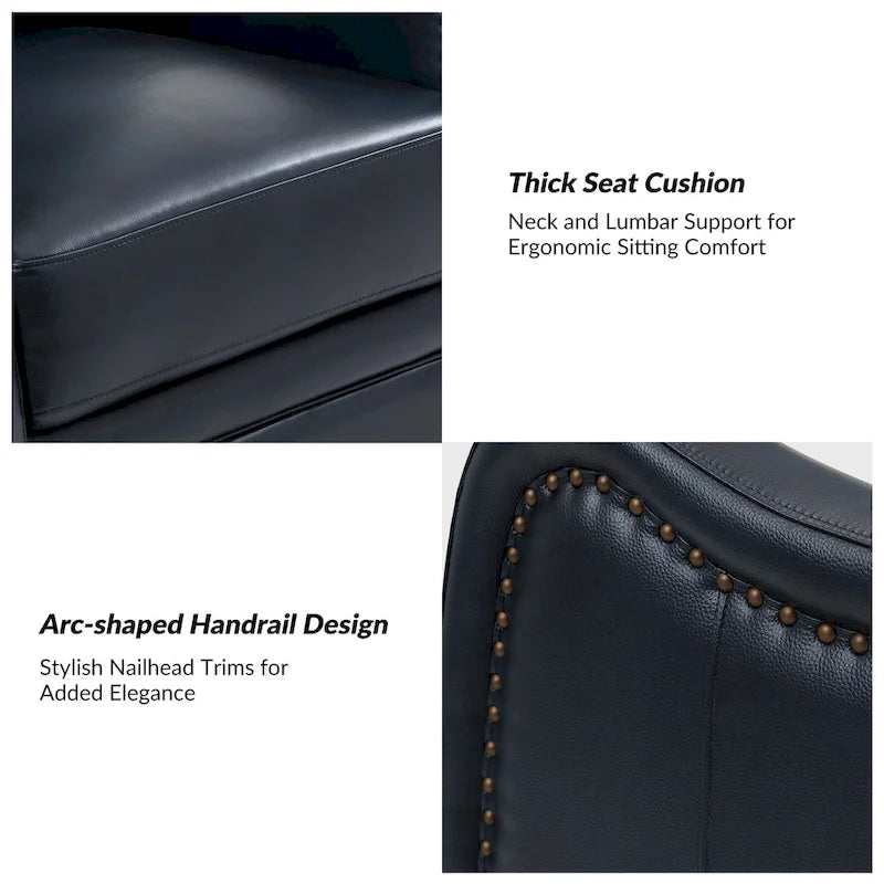 FrancoModern Genuine Leather Swivel Rocker Recliner with Nailhead Trims by HULALA HOME