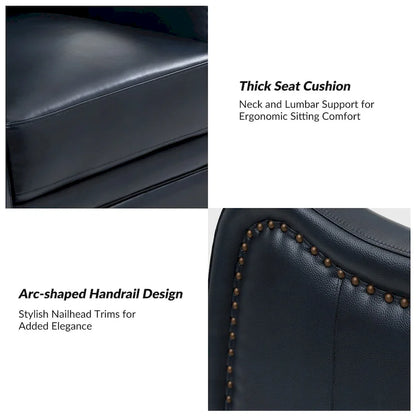 FrancoModern Genuine Leather Swivel Rocker Recliner with Nailhead Trims by HULALA HOME