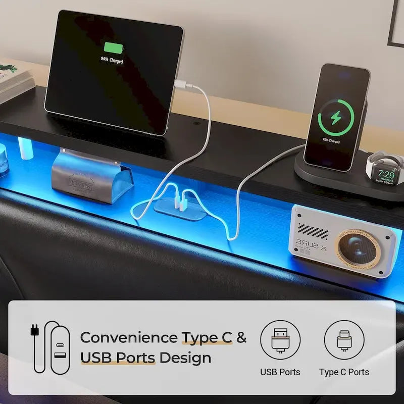 LED Floating Bed Frame Hidden Storage Headboard Type-C & USB