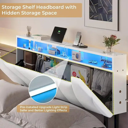 LED Floating Bed Frame Hidden Storage Headboard Type-C & USB