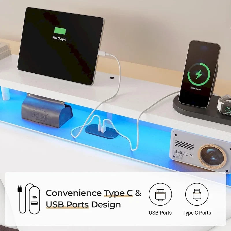 LED Floating Bed Frame Hidden Storage Headboard Type-C & USB