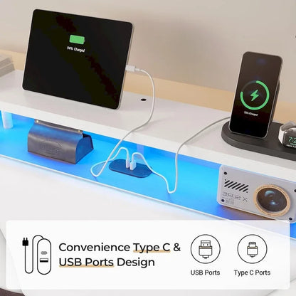 LED Floating Bed Frame Hidden Storage Headboard Type-C & USB