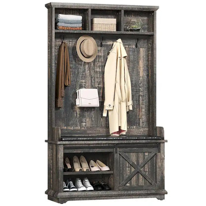 Moasis Hall Tree with Shoe Bench, Coat Rack Organizer for Entryway Hallway